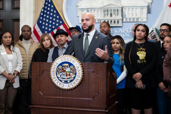 California Assemblyman Isaac Bryan speaks during a news conference on the advancement of legislation on fair pay for incarcerated firefighters in Sacramento, Calif., on March 11, 2025. (Assemblyman Isaac Bryan's Office)