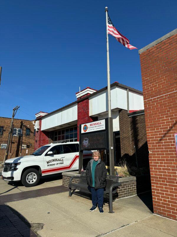 Donna Beinus, a Democratic voter, stands outside a polling location for the special election in Pennsylvania House District 35, in Munhall, Pa., on March 21, 2025. (Arjun Singh/The Epoch Times)
