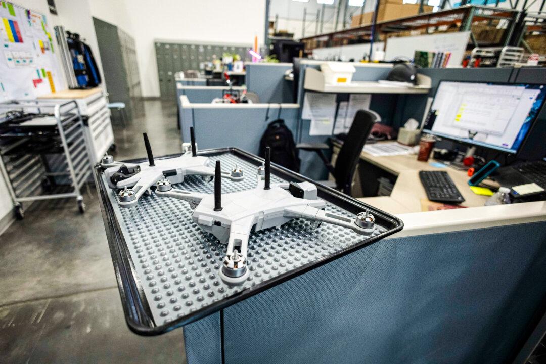 Two Teal drone systems sit on display in Salt Lake City on Feb. 21, 2025. (John Fredricks/The Epoch Times)