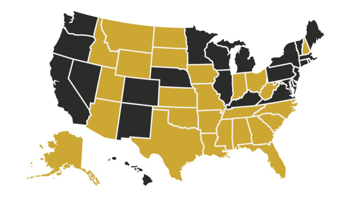 States shaded in gold are actively considering legislation in favor of using gold as legal tender (Source: Constitutional Currency, Kevin Freeman).