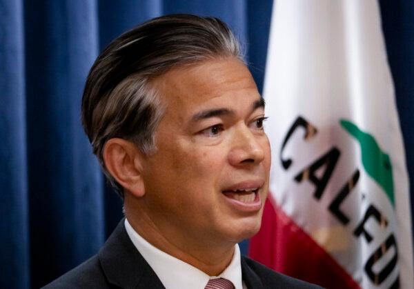 California Attorney General Rob Bonta speaks in Los Angeles on April 15, 2024. Bonta is sponsoring the bill to place black-box warnings on social media sites in California. (John Fredricks/The Epoch Times)
