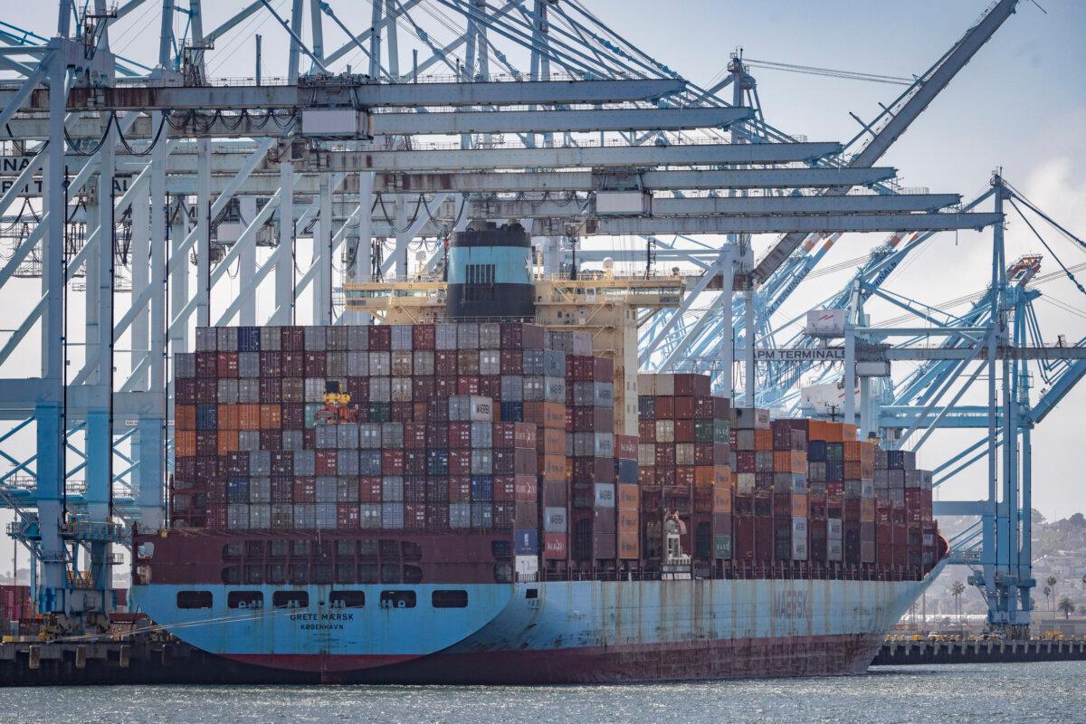 Shipping containers line the Port of Los Angeles on March 28, 2025. (John Fredricks/The Epoch Times)