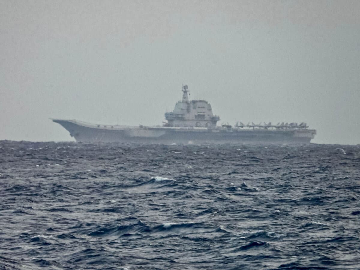 China’s Shandong aircraft carrier near Taiwan on March 31, 2025. (Taiwan Ministry of National Defense via AP)