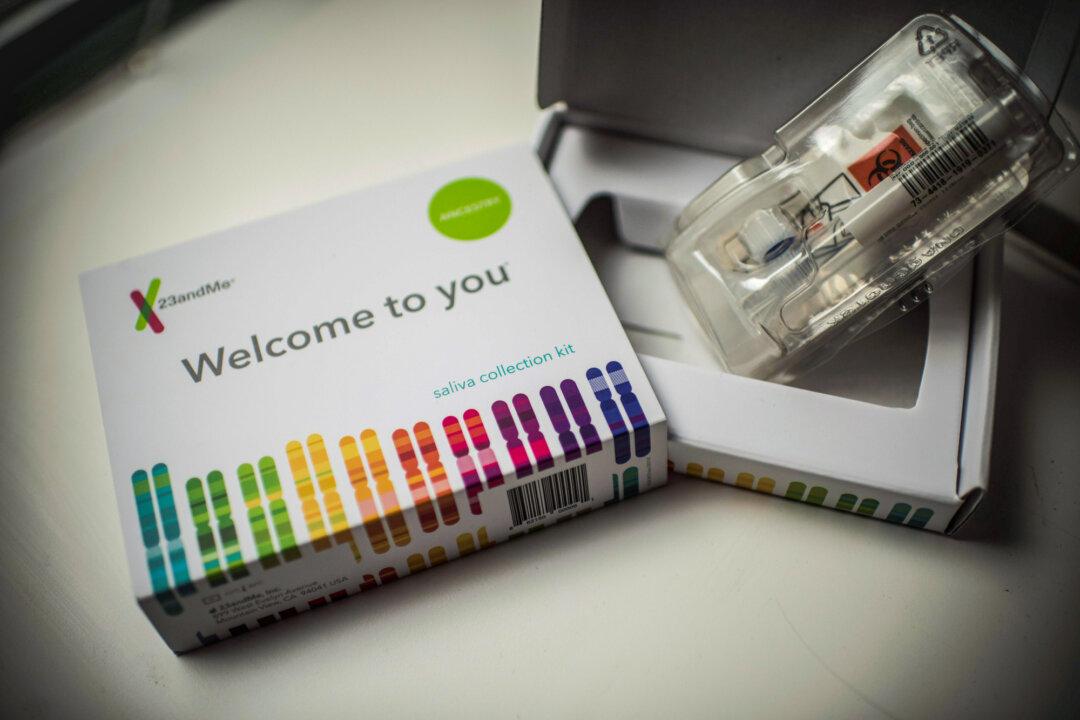 A saliva collection kit for DNA testing is displayed in Washington on Dec. 19, 2018. Between 2015 and 2018, sales of DNA test kits boomed in the United States and allowed websites to build a critical mass of DNA profiles. (Eric Baradat/AFP via Getty Images)