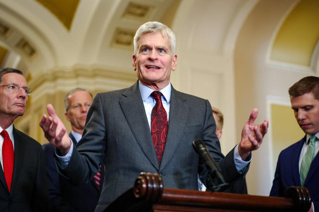 (Left) Sen. Bill Cassidy (R-La.) speaks to reporters following the weekly Republican Senate policy luncheon at the U.S. Capitol on March 11, 2025. (Right) Sen. Gary Peters (D-Mich.) talks to reporters at the U.S. Capitol on Jan. 13, 2025. Cassidy and Peters reintroduced the Genomic Data Protection Act, which would allow Americans using at-home consumer DNA tests to delete their genomic data and request the destruction of their biological samples. (Kayla Bartkowski/Getty Images)