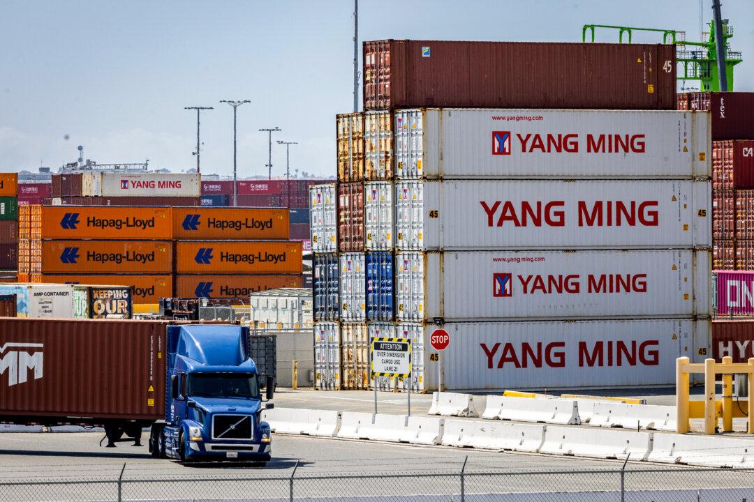 Shipping containers line the Port of Los Angeles on March 28, 2025. (John Fredricks/The Epoch Times)