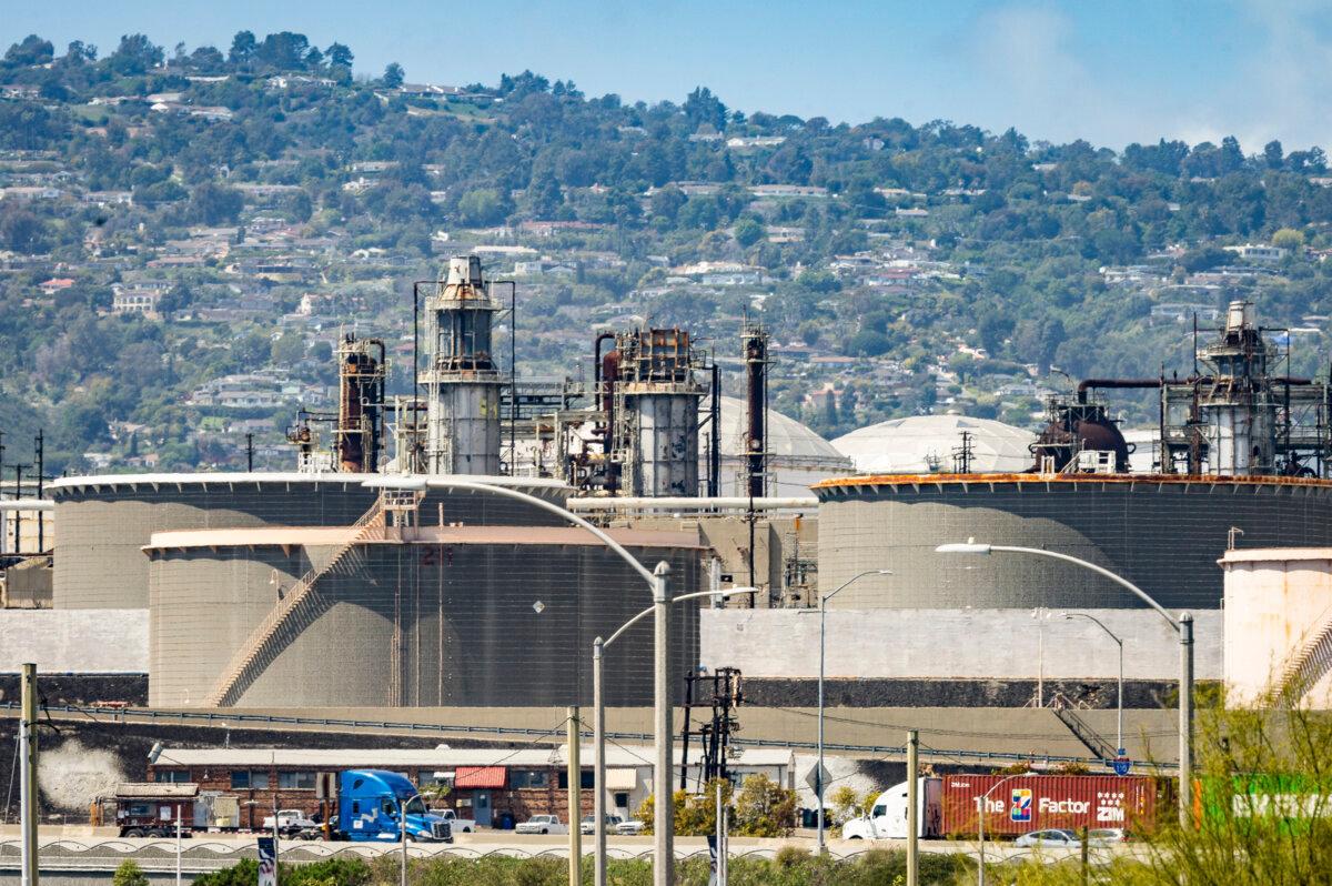 The Phillips 66 refinery near the Port of Los Angeles on March 28, 2025. (John Fredricks/The Epoch Times)