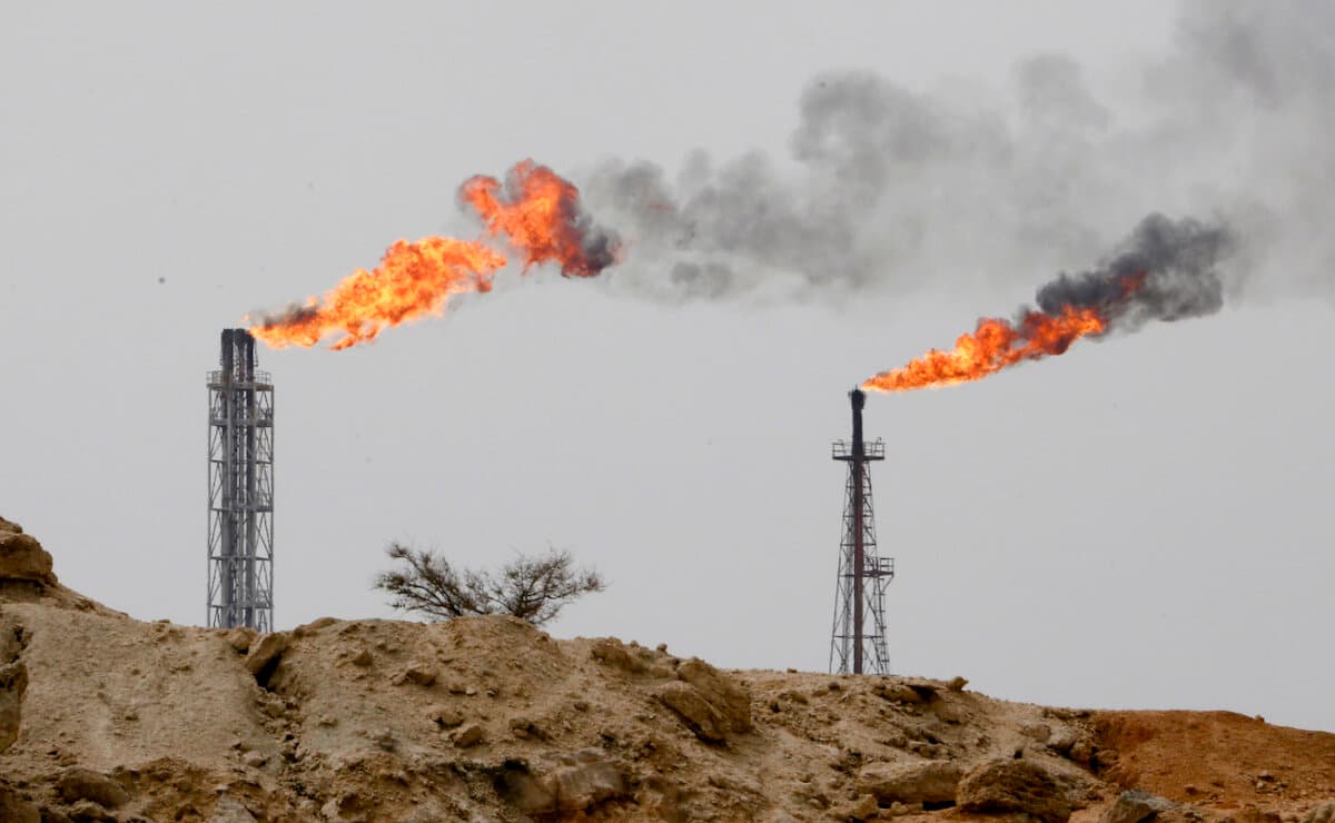 View of an oil facility on the shores of the Persian Gulf, at Khark Island, Iran, on March 12, 2017. (Atta Kenare/AFP via Getty Images)