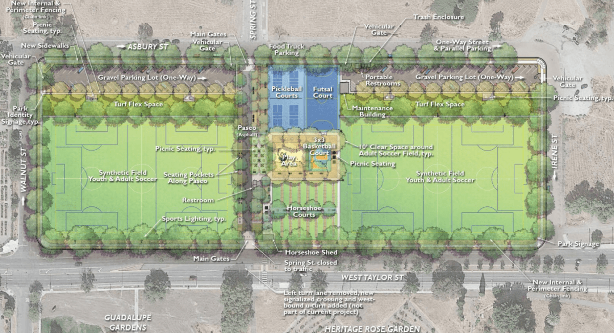 Columbus Park Revitalization Plan Layout from a San Jose City Council Meeting Presentation on April 15, 2025.