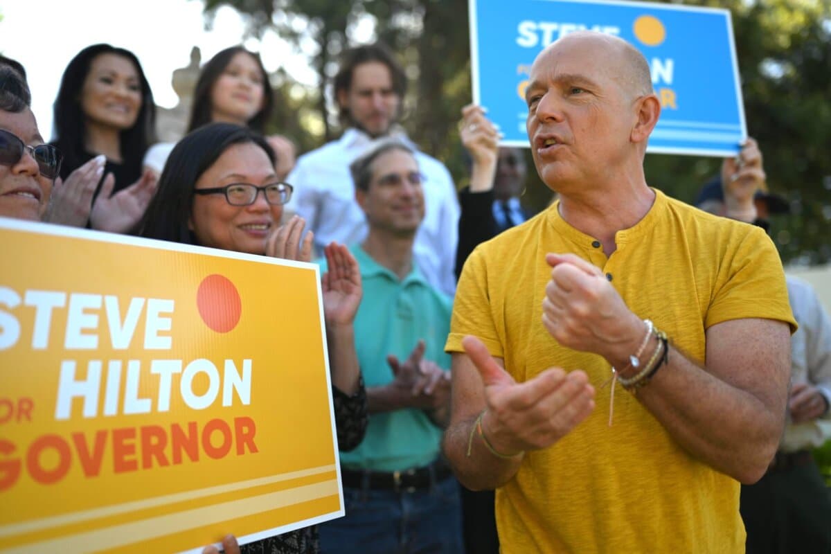Gubernatorial candidate Steve Hilton said he wants to "make California golden again" during a campaign event in Huntington Beach, Calif., on April 22, 2025. (Courtesy of Steve Hilton for Governor)