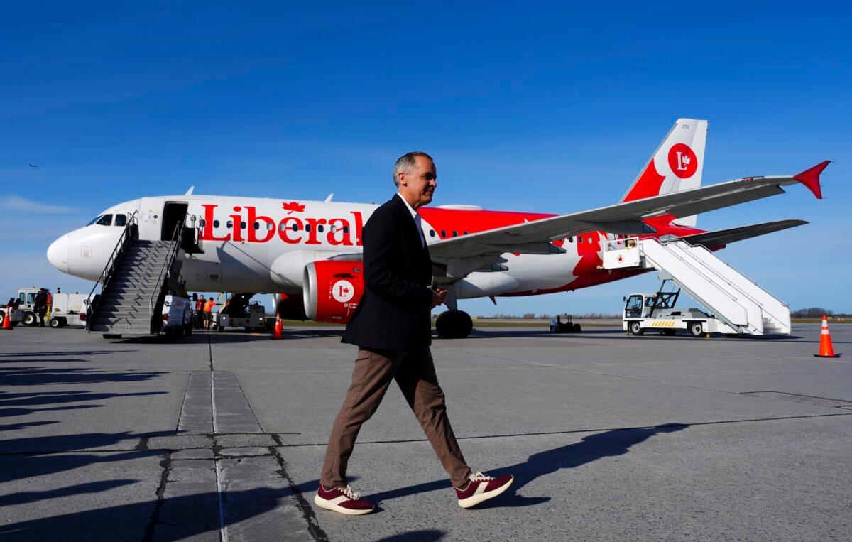 Canada's Liberal Party leader Mark Carney arrives in Ottawa, Canada, on April 28, 2025. (Sean Kilpatrick/The Canadian Press via AP)