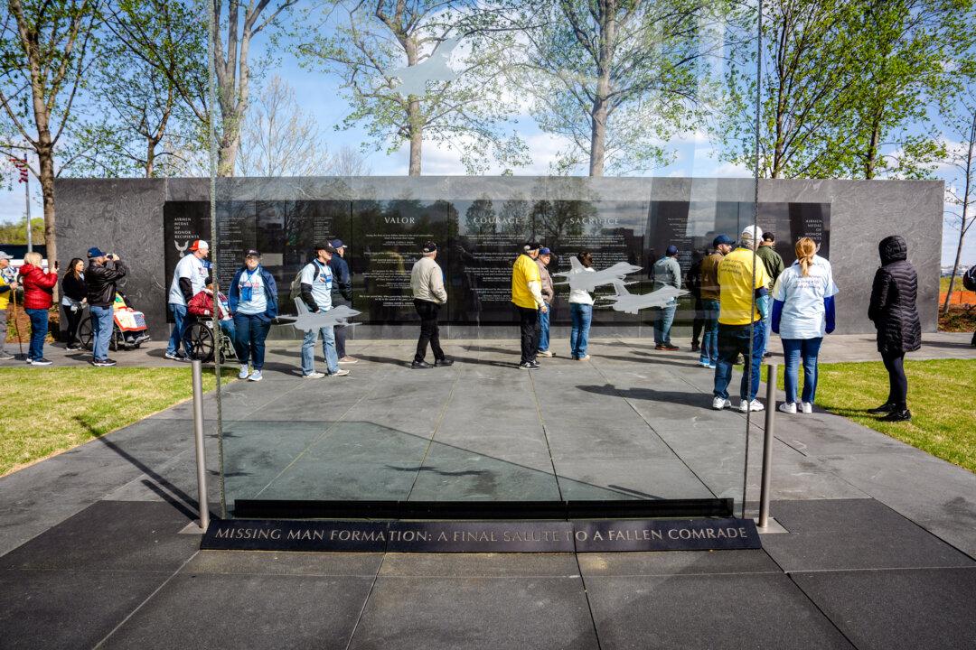 Veterans visit the Air Force Memorial in Arlington, Va., on April 8, 2025. (Madalina Vasiliu/The Epoch Times)