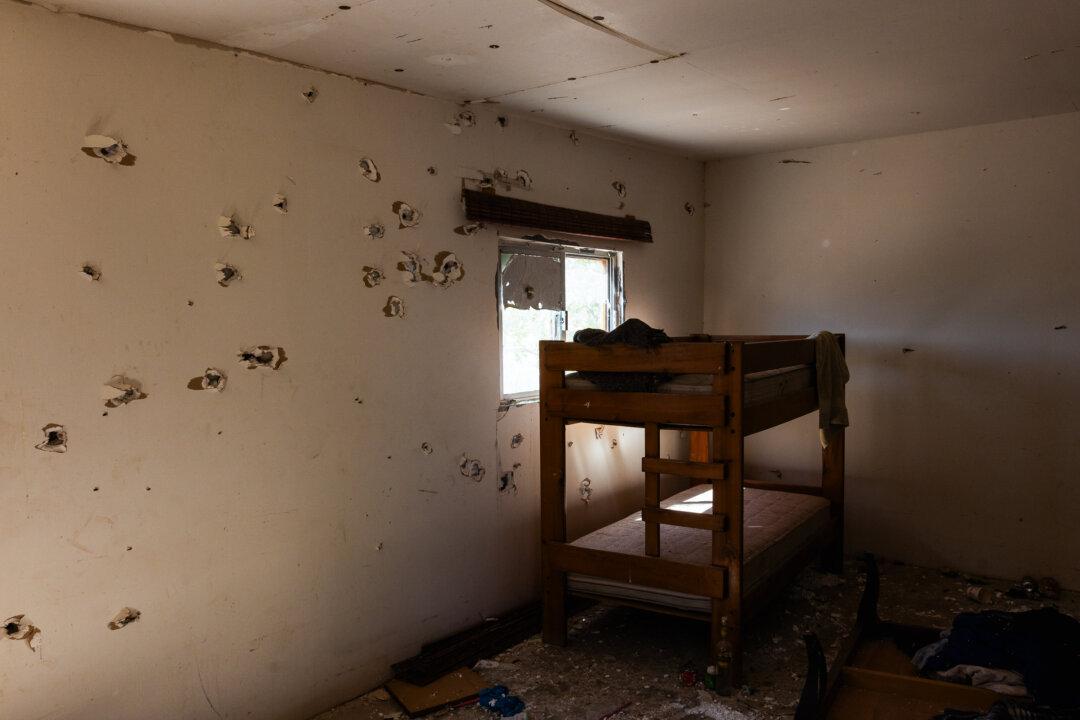 (Top) A cattle rancher talks to police officers who help liberate his property from Mexican cartels in the state of Sonora, Mexico, on April 15, 2025. (Bottom L) War damage sits visible left over from Mexican cartels in the state of Sonora, Mexico, on April 14, 2025. (Bottom R) War damage sits visible left over from Mexican cartels in the state of Sonora, Mexico, on April 14, 2025. (John Fredricks/The Epoch Times)
