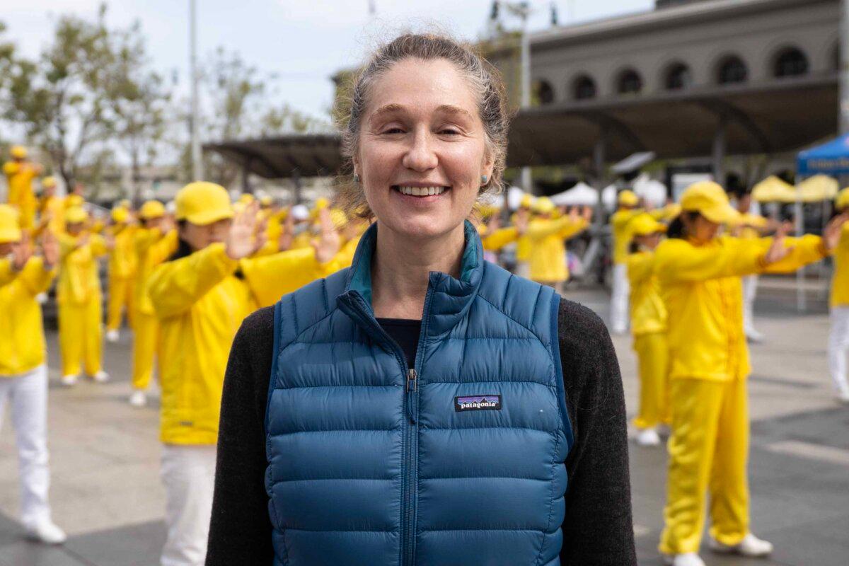 Falun Dafa practitioner Anna Skibinsky in San Francisco on May 3, 2025. (Lear Zhou/The Epoch Times)