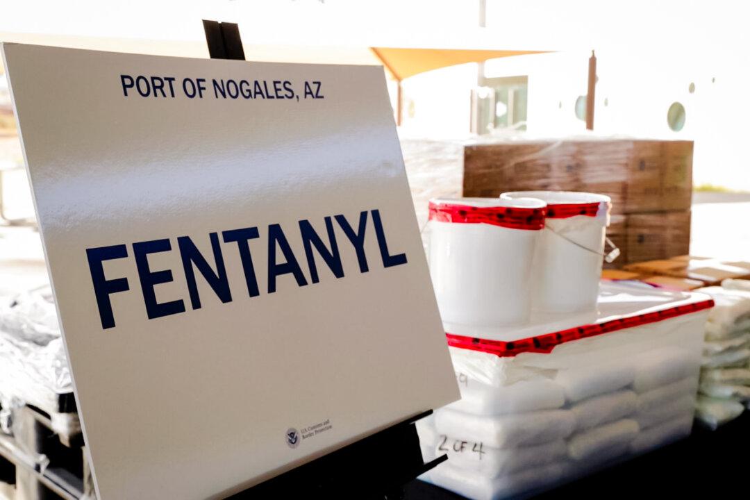 Packets of fentanyl and methamphetamine seized from a truck crossing into Arizona from Mexico are displayed during a news conference at the Port of Nogales, Ariz., on Jan. 31, 2019. (U.S. Customs and Border Protection/Reuters)