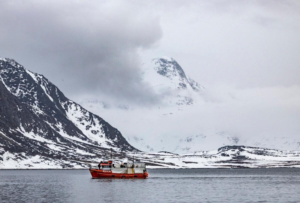 Fishermen travel Arctic waters near Nuuk, Greenland, on May 4, 2025. (John Fredricks/The Epoch Times)