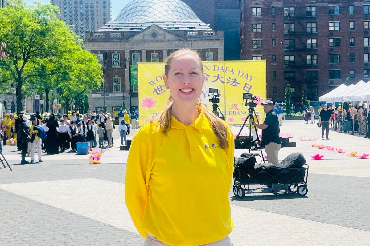 Sarah Matheson at Union Square in New York City on May 11, 2025. (Zhao Fenni/The Epoch Times)