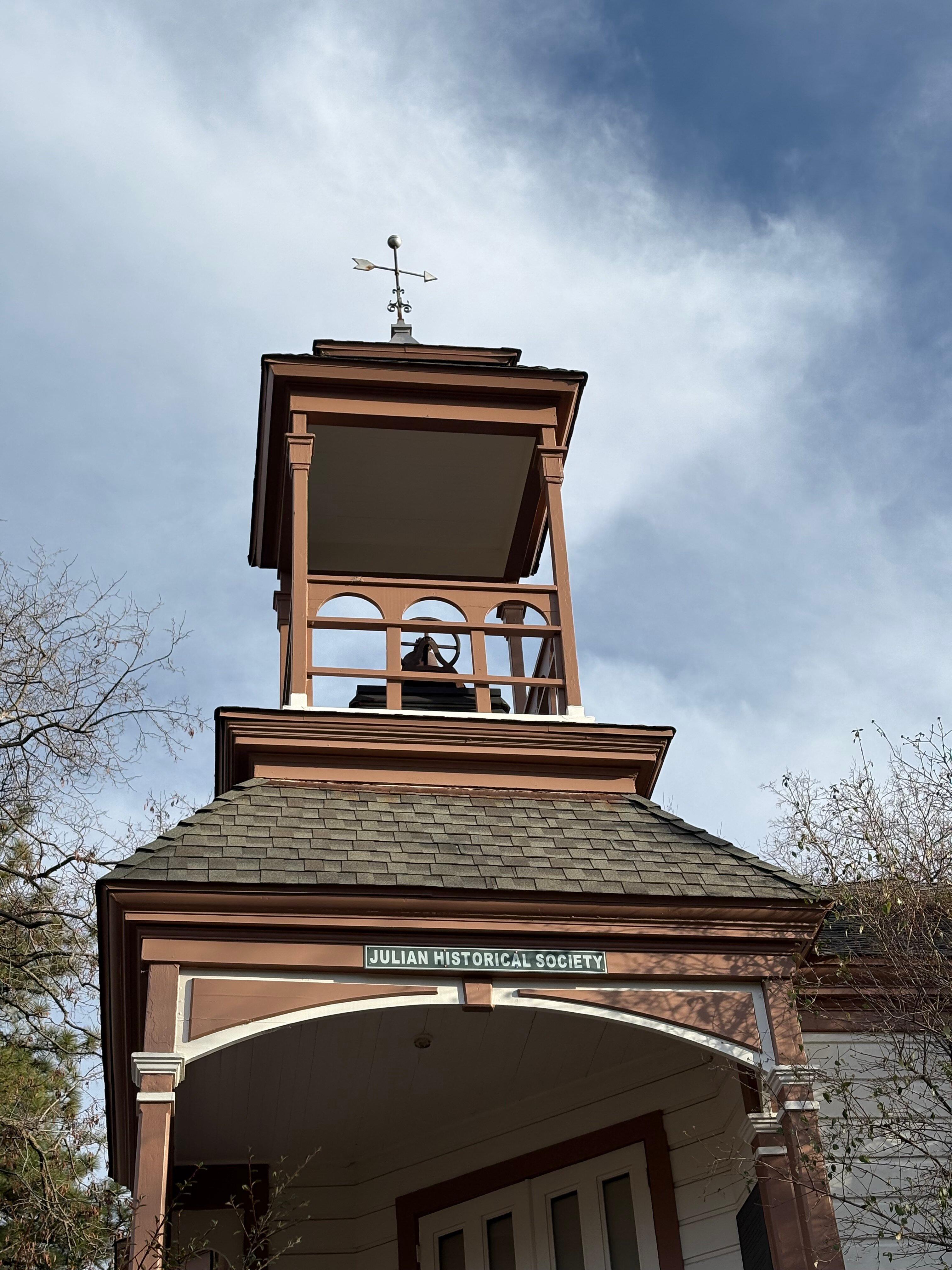 The bell tower on the one-room schoolhouse, which is now the Julian Historical Society, in Julian, Calif. (Deena Bouknight)
