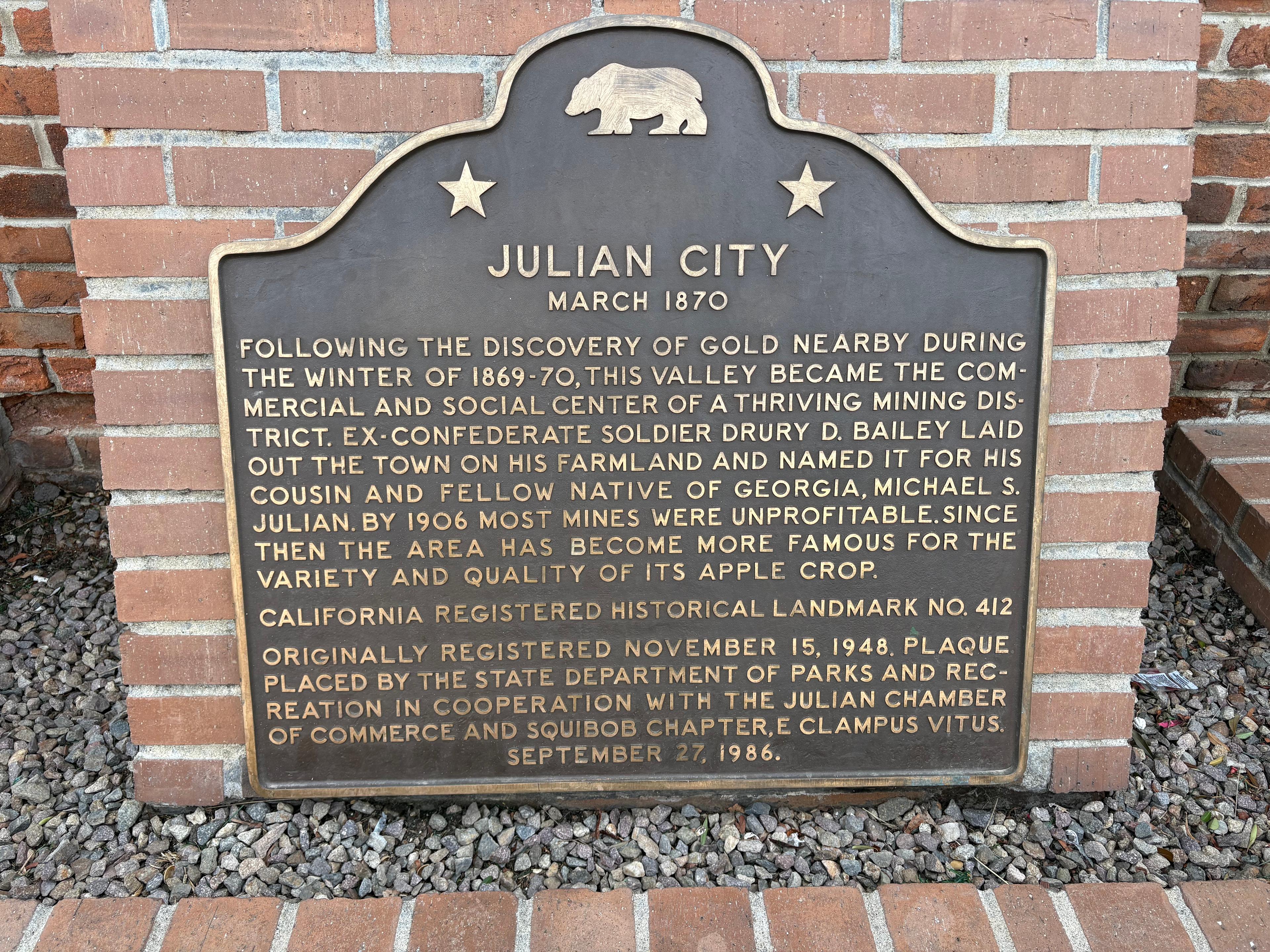 A historical marker in Julian, Calif., explains the history of the town. (Deena Bouknight)
