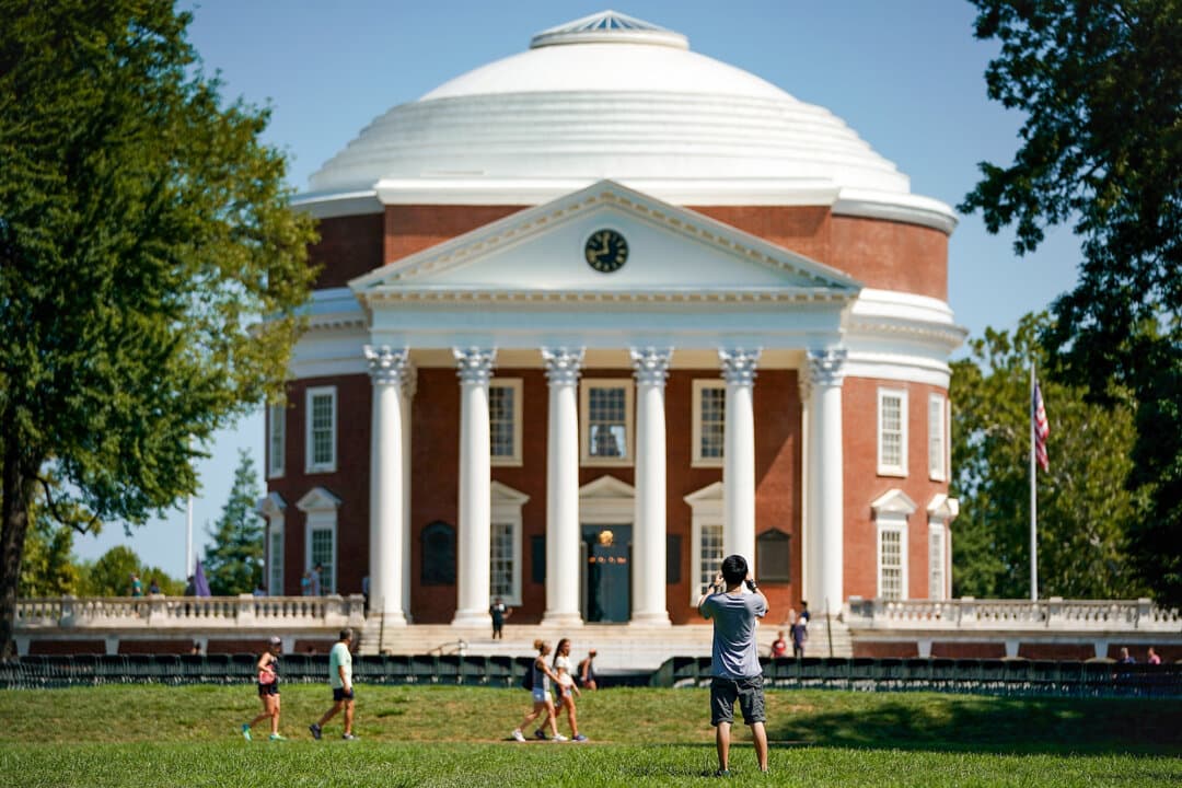 Students return to the University of Virginia for the fall semester in Charlottesville, Va., on Aug. 19, 2017. Hu Haizhou was charged in 2020 with theft of trade secrets and computer intrusion after he was caught at Chicago’s O’Hare International Airport trying to transport advanced computer codes to China that he allegedly stole from the University of Virginia, prosecutors said. (Win McNamee/Getty Images)
