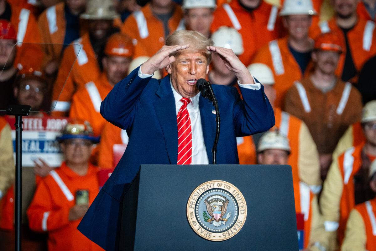President Donald Trump speaks at the U.S. Steel Corporation—Irvin Plant in West Mifflin, Pa., on May 30, 2025. (Madalina Vasiliu/The Epoch Times)