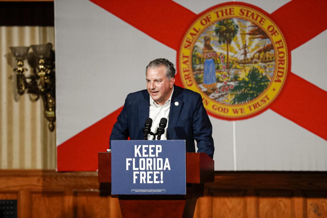 Florida Chief Financial Officer Jimmy Patronis speaks during a rally at the Cheyenne Saloon in Orlando on Nov. 7, 2022. Now a U.S. representative, Patronis said laws on shooting down or disabling drones should be reexamined, especially for those flying over U.S. borders. (Octavio Jones/Getty Images)