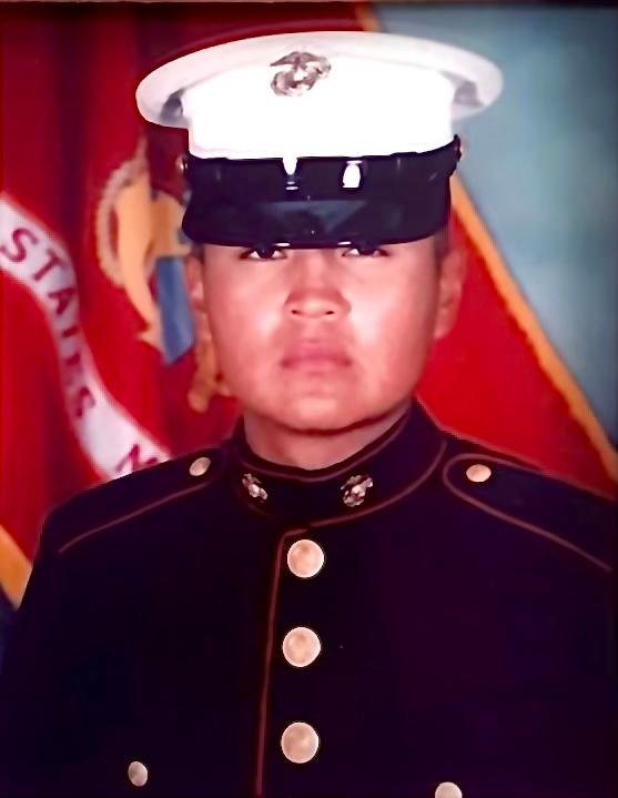 Manygoats's Marine Corps bootcamp graduation on Feb. 14, 1996. (Courtesy of Larrison Manygoats)