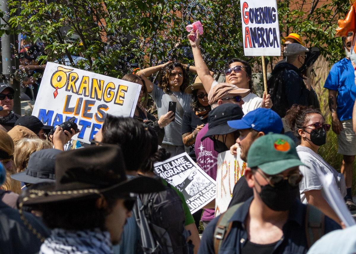 People gather for "No Kings Day" in Los Angeles on June 14, 2025. (John Fredricks/The Epoch Times)