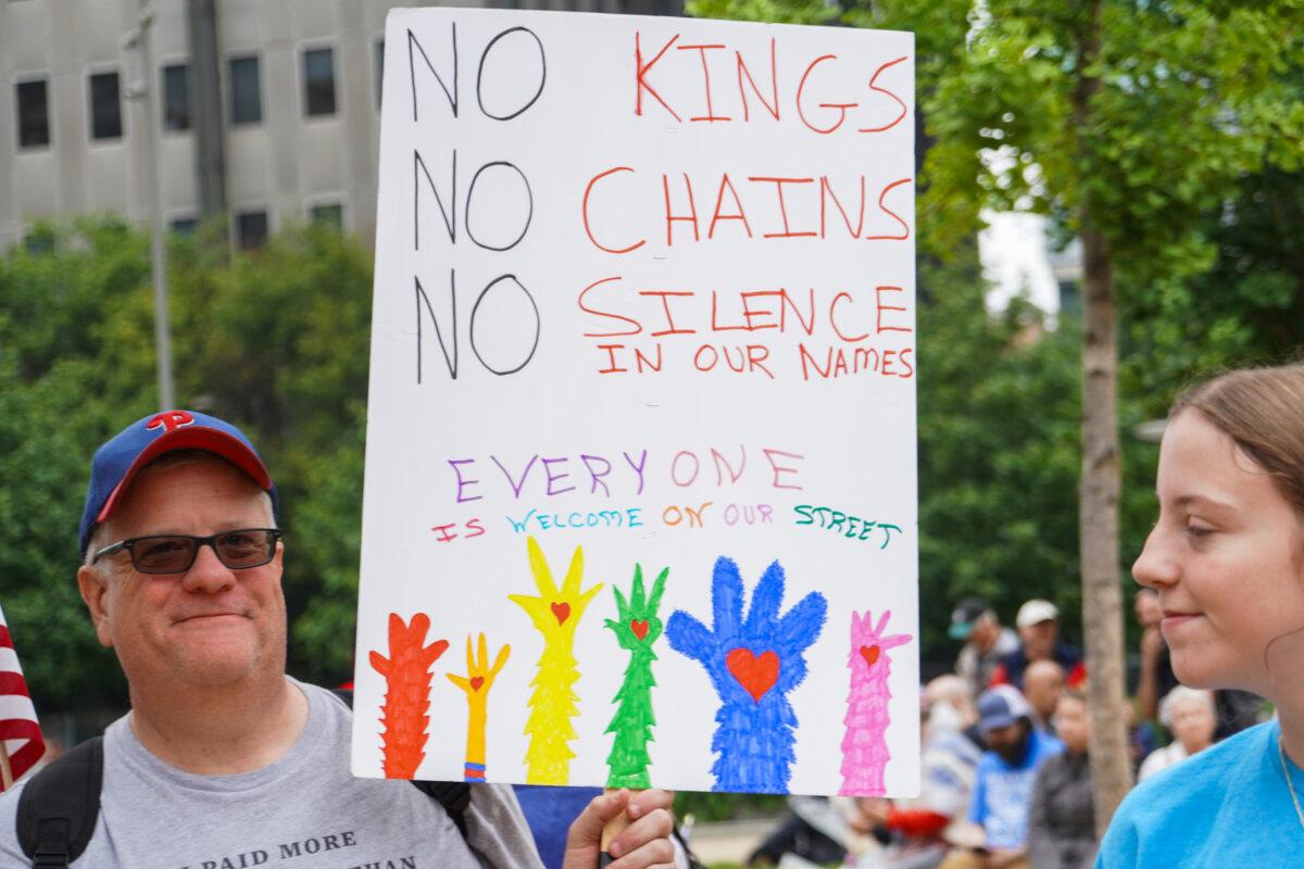 Protesters at the No Kings Day really in Philadelphia, PA. Stacy Robinson, The Epoch Times. June 14, 2025