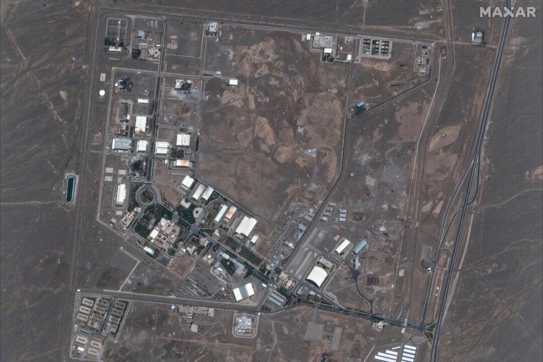 (Left) A satellite image shows vehicles at the Fordow nuclear enrichment facility in Iran on June 20, 2025. (Right) A satellite image shows the Natanz nuclear enrichment facility, where multiple buildings were destroyed during recent Israeli airstrikes, in Iran on June 14, 2025. (Maxar Technologies via AP)