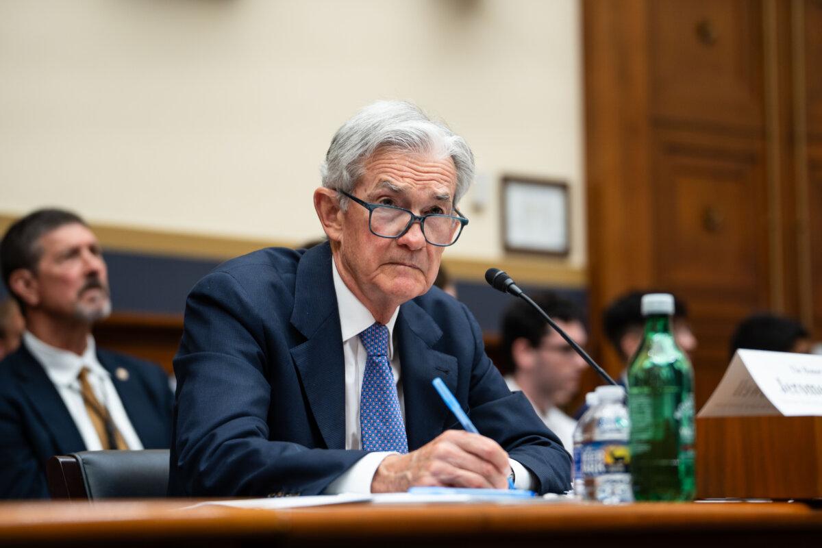 Federal Reserve Chairman Jerome Powell testifies during a hearing before the House Committee on Financial Services on Capitol Hill in Washington on June 24, 2025. (Madalina Kilroy/The Epoch Times)