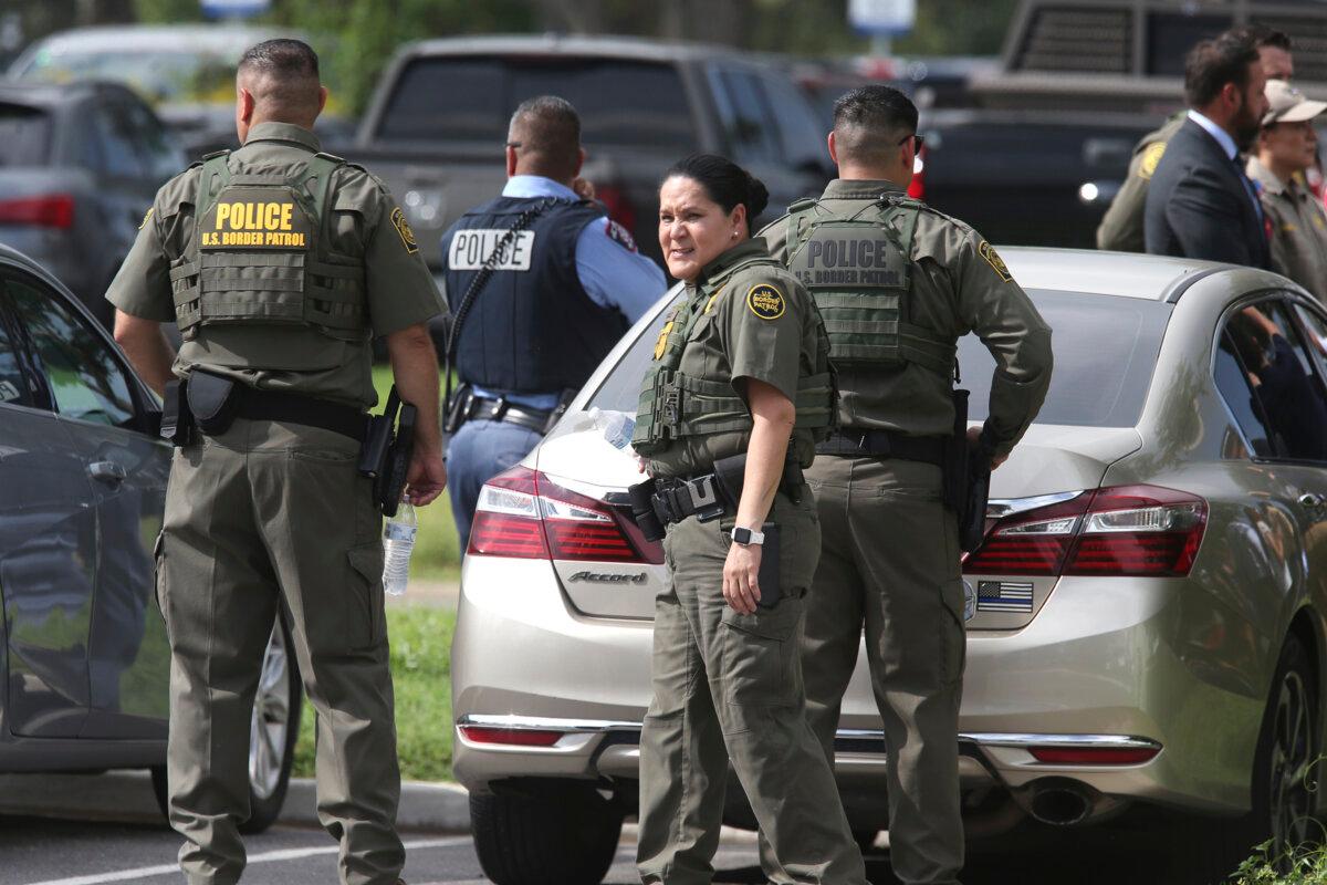 Law enforcement personnel at Border Patrol's Rio Grande Valley Sector Annex in McAllen, Texas, on July 7, 2025. (Delcia Lopez/The Monitor via AP)
