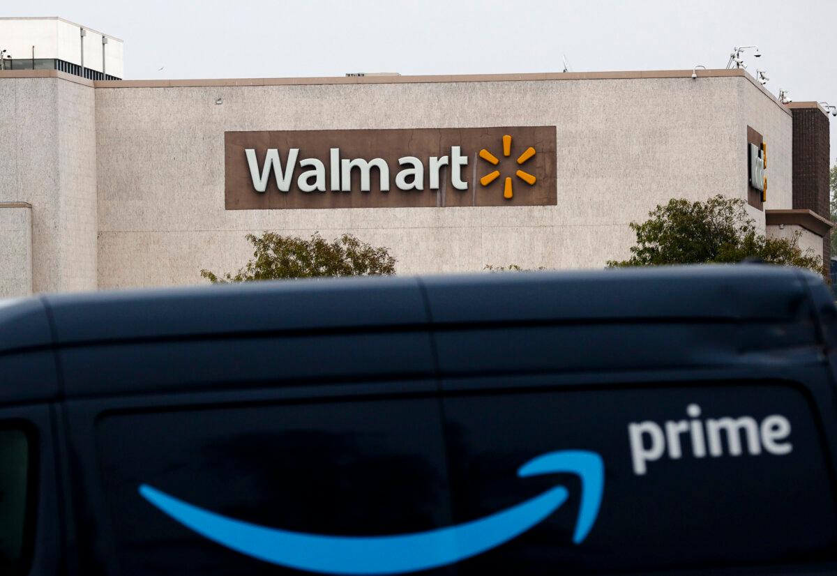 An Amazon Prime delivery van near a Walmart store in Richmond, Calif., on Sept. 3, 2020. (Justin Sullivan/Getty Images)