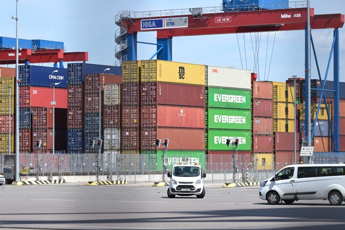 Cargo shipping containers at the Burchardkai container terminal at the harbour of Hamburg, Germany, on June 3, 2025. (Fabian Bimmer/AFP via Getty Images)