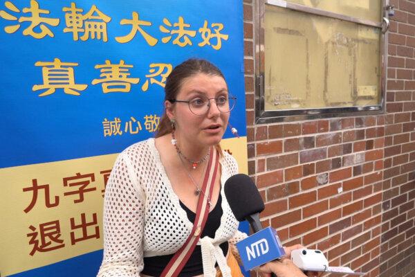 Alexis Sleggs, a New York college student, in Philadelphia Chinatown on July 20, 2025. (William Huang/The Epoch Times)