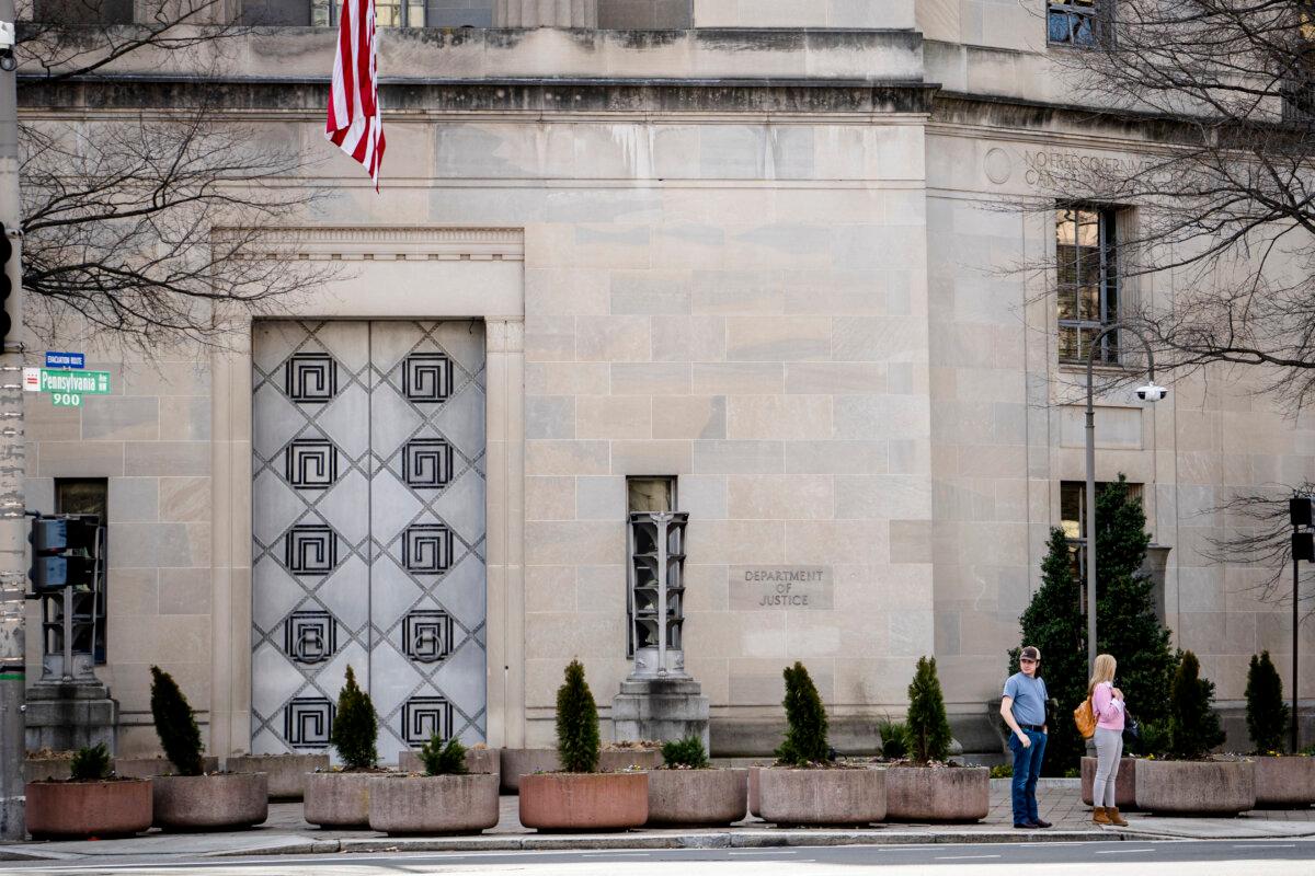 The Department of Justice in Washington on March 10, 2025. (Madalina Vasiliu/The Epoch Times)