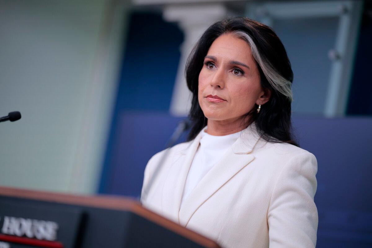 Director of National Intelligence Tulsi Gabbard talks to reporters in the Brady Press Briefing Room at the White House on July 23, 2025. (Chip Somodevilla/Getty Images)