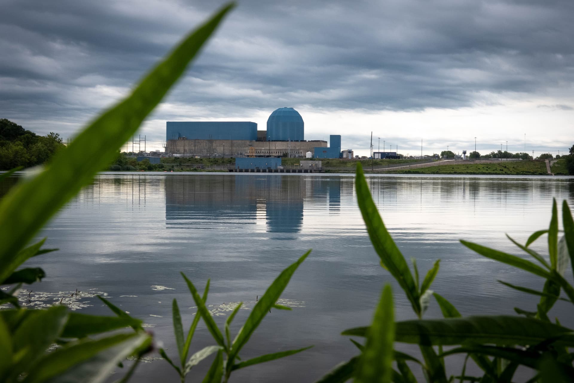 An aerial view shows storm clouds moving over Constellation's Clinton Clean Energy Center’s single nuclear reactor power plant in Clinton, Ill., on July 25, 2025. Meta recently signed a 20-year power purchase agreement with Constellation for the output from the plant. (Scott Olson/Getty Images)