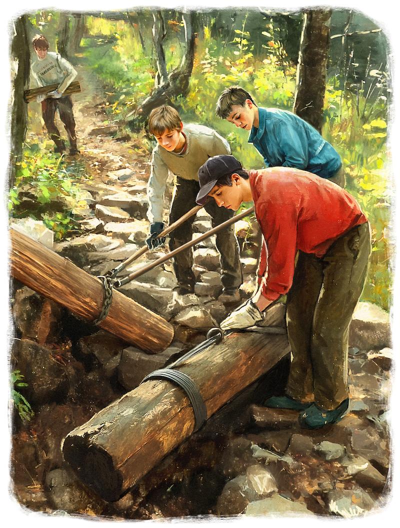 Manual labor, especially when done in community, helps boys transition from passivity to participation and generous self-sacrifice. (Biba Kayewich)