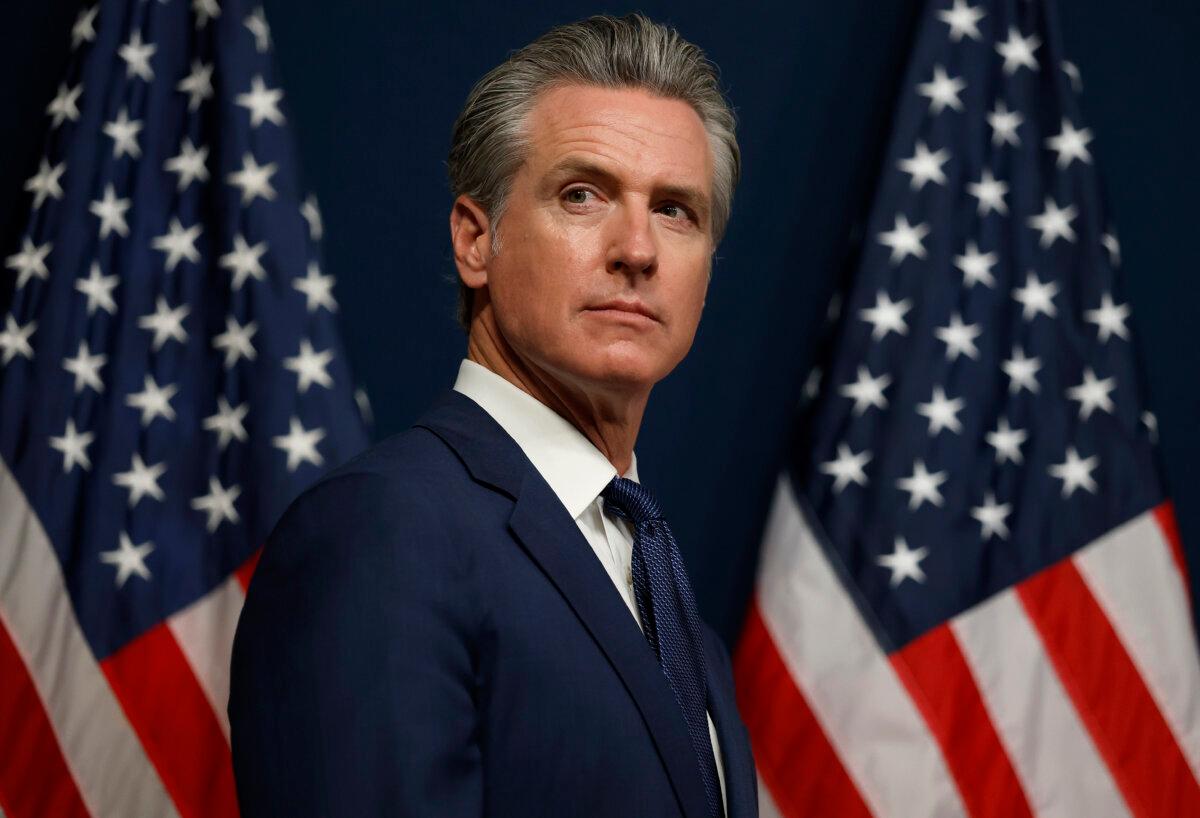 California Gov. Gavin Newsom looks on during a bill signing event related to redrawing the state’s congressional maps in Sacramento, Calif., on Aug. 21, 2025. Newsom signed an executive order in 2022 mandating state agencies and departments to embed equity considerations in policies and practices. (Justin Sullivan/Getty Images)