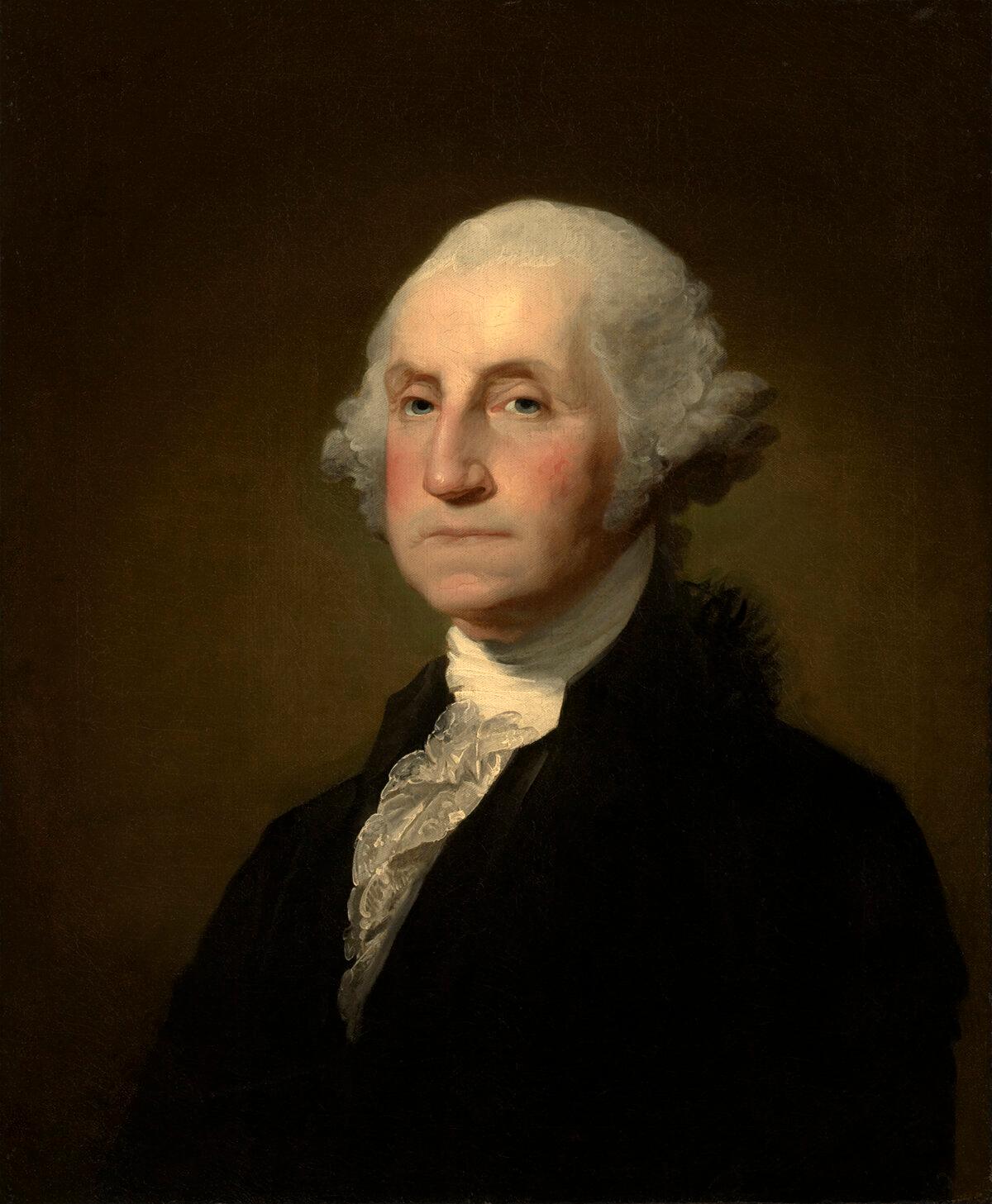 A portrait of George Washington, 1803, by Gilbert Stuart. Oil on canvas. Clark Art Institute,<br/>Williamstown, Mass. (Public Domain)