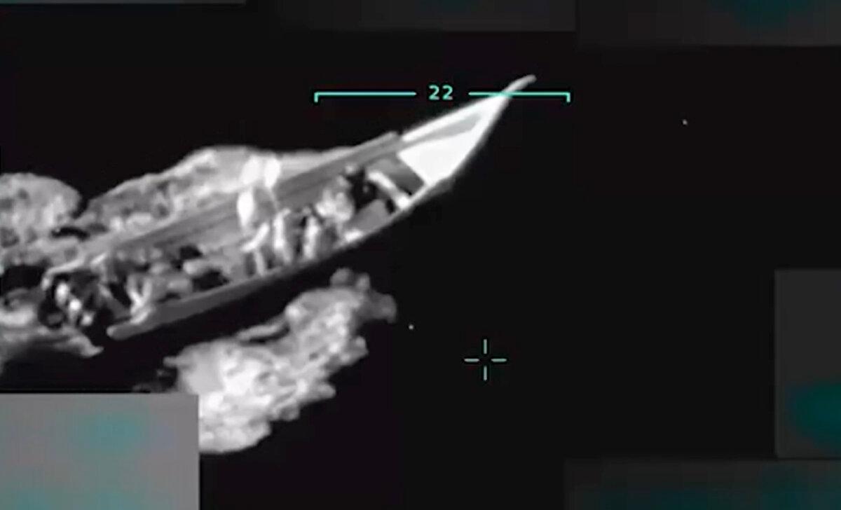 The U.S. military conducts a lethal strike against an alleged drug boat tied to the cartel Tren de Aragua, as seen in a still from video shared by President Donald Trump on Truth Social on Sept. 2, 2025. (@realDonaldTrump via Truth Social)