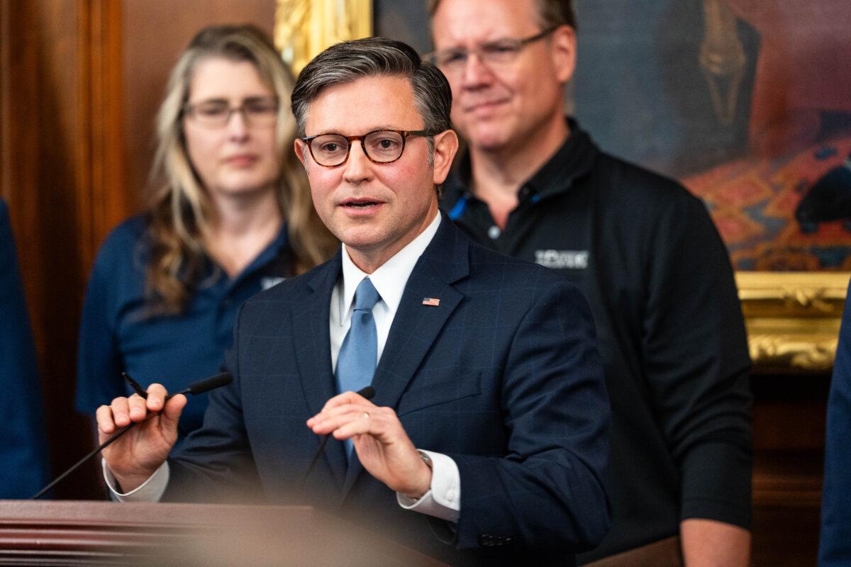 House Speaker Mike Johnson (R-La.) speaks on Capitol Hill on Sept. 3, 2025. (Madalina Kilroy/The Epoch Times)