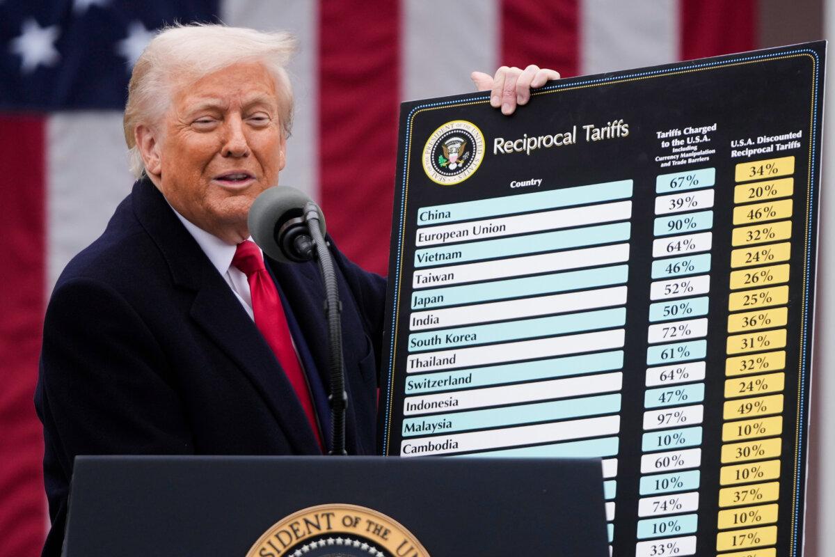 President Donald Trump speaks during an event to announce new tariffs in the Rose Garden at the White House in Washington, on April 2, 2025. (AP Photo/Mark Schiefelbein)