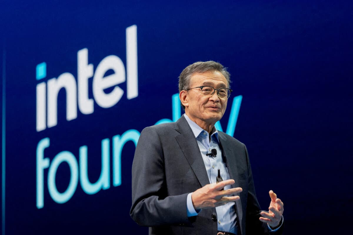 Intel CEO Lip-Bu Tan speaks at the company’s Annual Manufacturing Technology Conference in San Jose, Calif., on April 29, 2025. The U.S. government officially holds a 10 percent stake in Intel. (Laure Andrillon/Reuters)