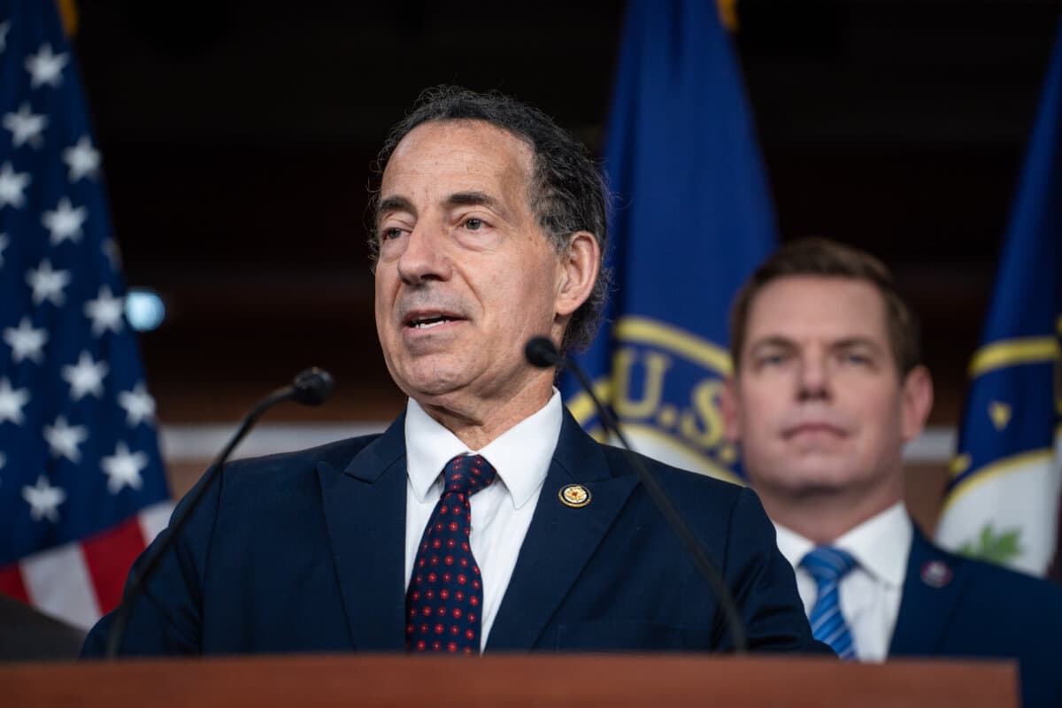 Rep. Jamie Raskin (D-Md.) speaks on Capitol Hill in Washington on Sept. 8, 2025. (Madalina Kilroy/The Epoch Times)