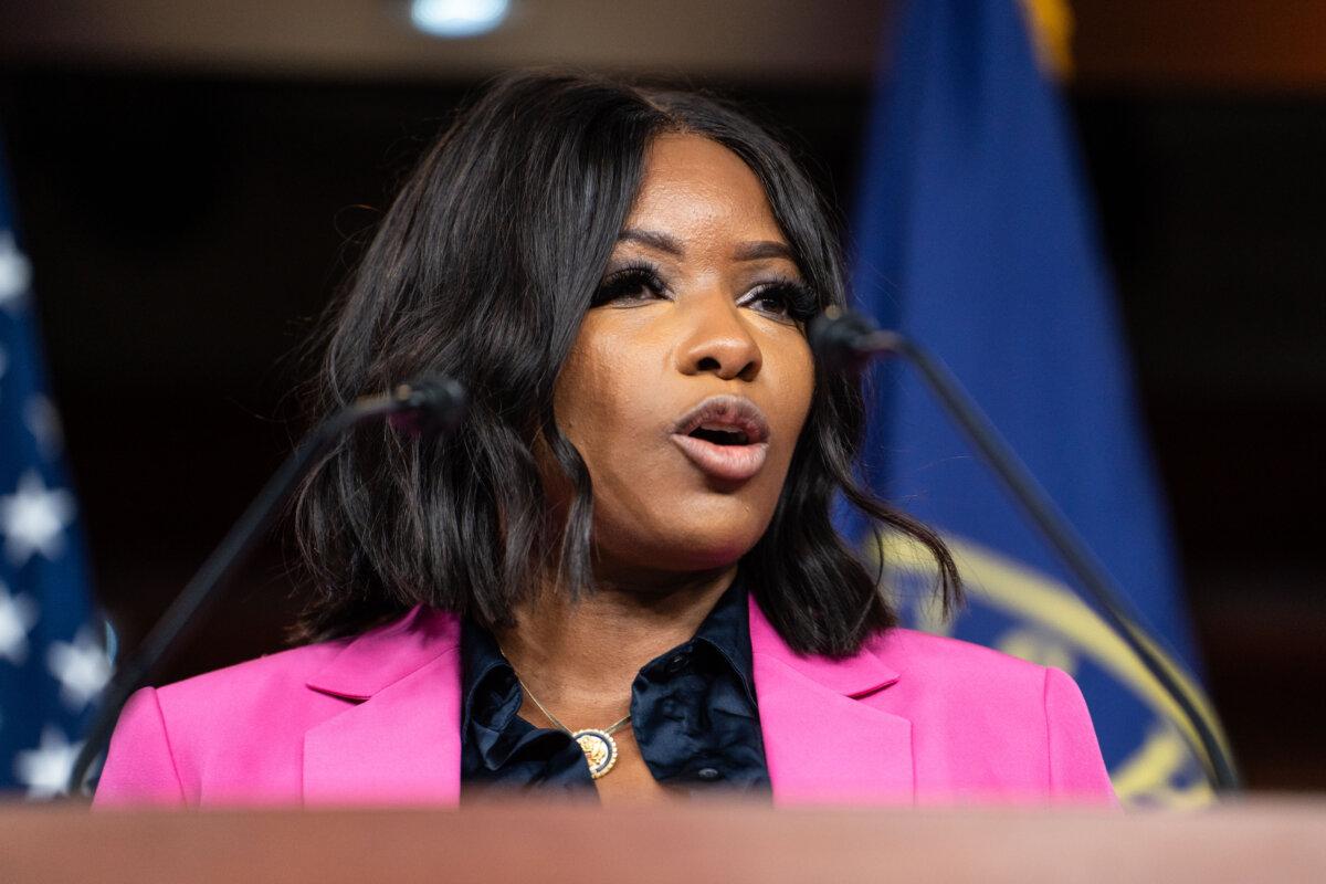 Rep. Jasmine Crockett (D-Texas) speaks on Capitol Hill in Washington on Sept. 8, 2025. (Madalina Kilroy/The Epoch Times)