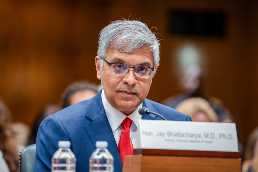 Dr. Jay Bhattacharya, director of National Institutes of Health, testifies on Capitol Hill in Washington on June 10, 2025. Bhattacharya says that previous research hasn't always been focused on the most urgent questions. (Madalina Vasiliu/The Epoch Times)