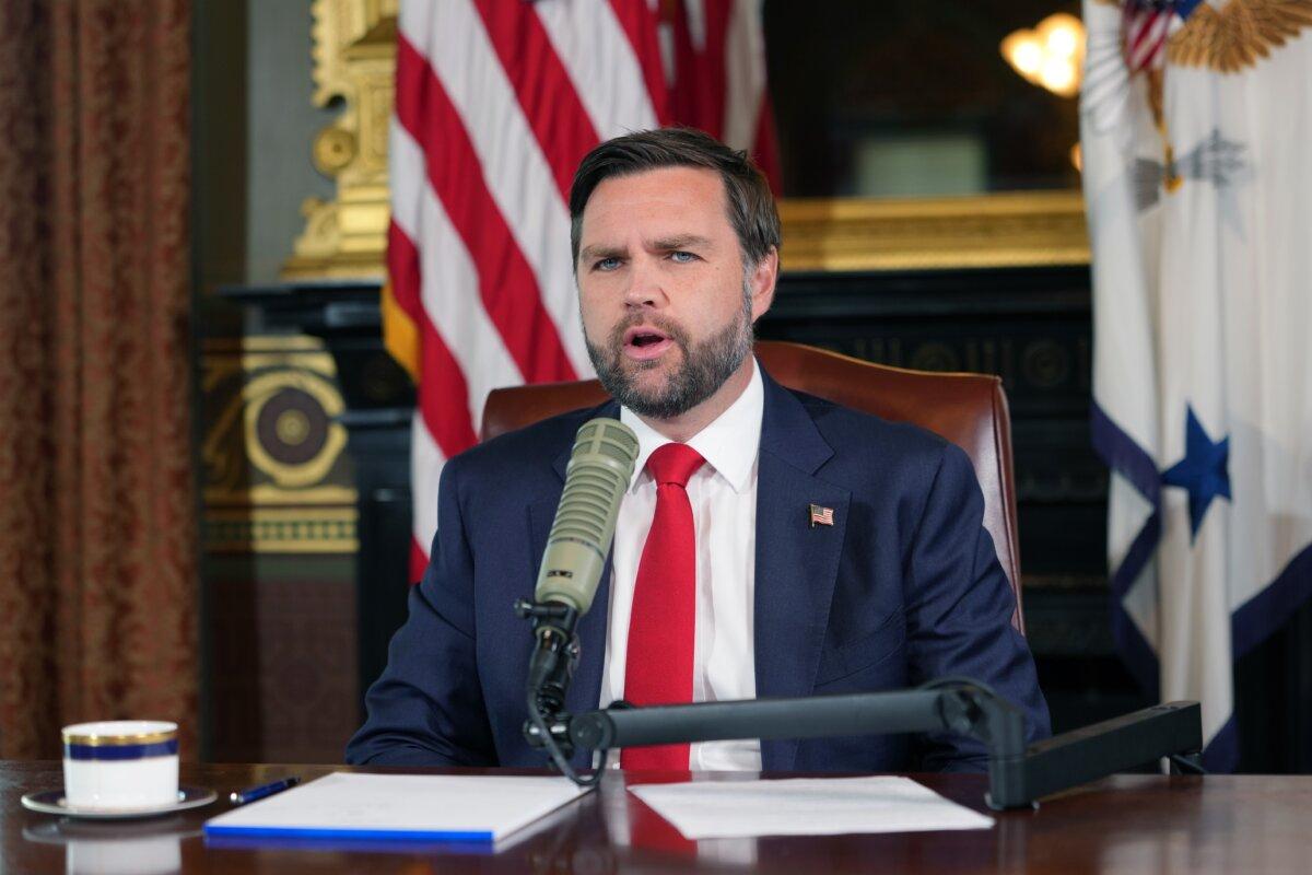 Vice President JD Vance hosts a podcast episode of "The Charlie Kirk Show" following the assassination of the show's namesake, at the White House on Sept. 15, 2025. (Doug Mills/Pool via Getty Images)