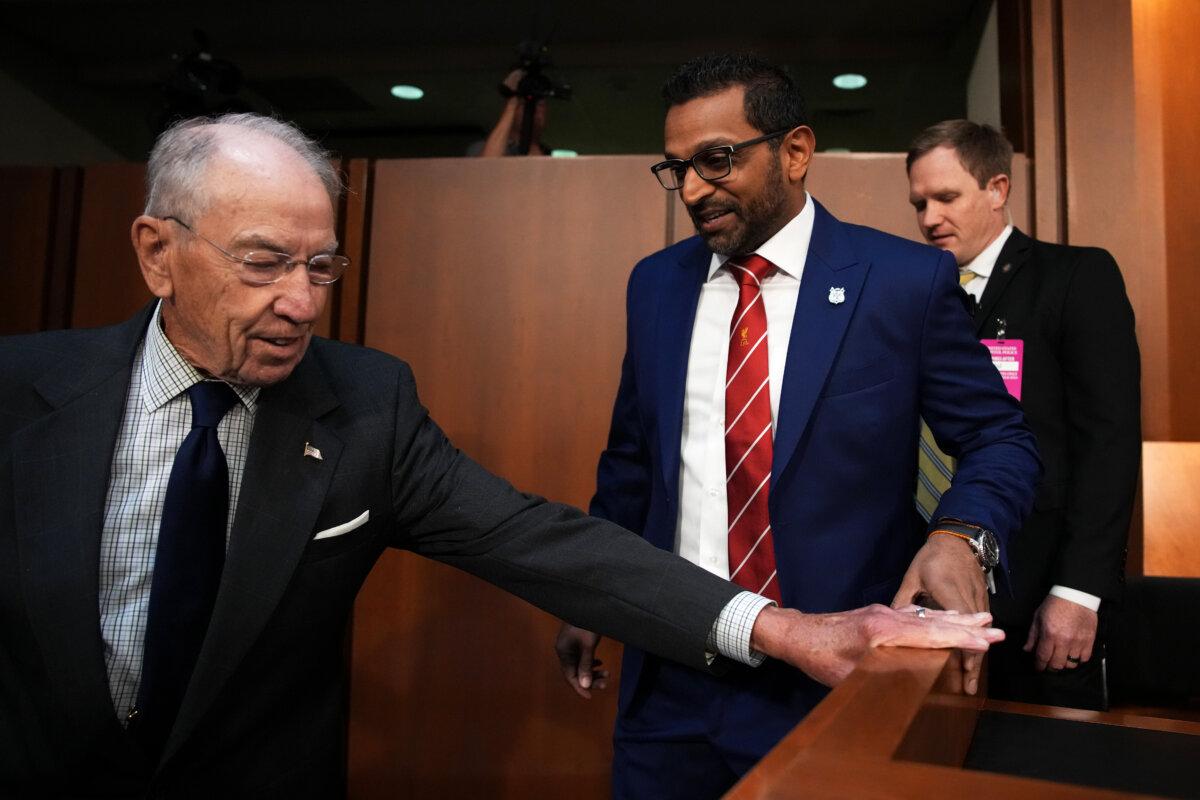 Federal Bureau of Investigation Director Kash Patel (C) walks in with Chairman Sen. Chuck Grassley (R-IA) as he arrives to testify before the Senate Judiciary Committee in the Hart Senate Office Building on Capitol Hill on Sept. 16, 2025. (Andrew Harnik/Getty Images)